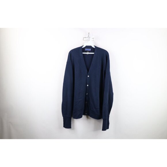 Vintage 90s Streetwear Mens XL Distressed Blank Knit Cardigan Sweater Blue USA - Picture 1 of 12
